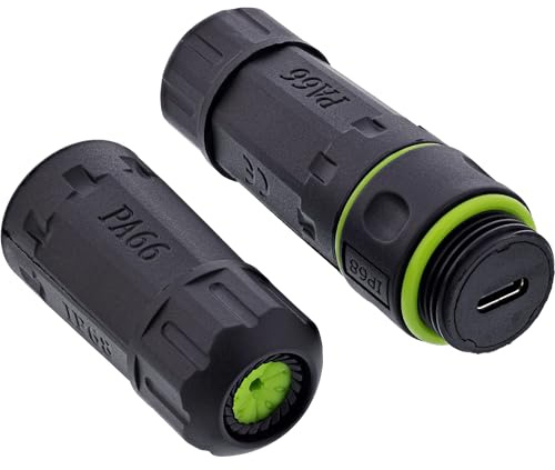 InLine USB-C-Kabelkupplung, IP68 wasserdicht, geschirmt, USB-C Buchse zu Buchse, 5 Gb/s Daten & 5 V/2 A Strom, Outdoor-Verbindung für Industrie & Heim, 69927L