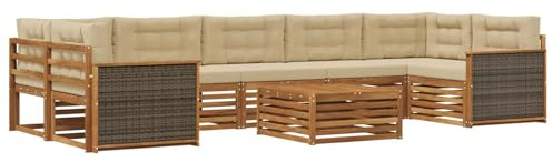 vidaXL Outdoor-Sofagarnitur mit Kissen 8 pcs Natur und Beige, Moderner Garten-Sofa, L-förmige Möbel, Terrassen-Lounge, Sitzgruppe für draußen, bequem im Garten