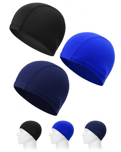 LONZIKP Cuffia da Piscina 3 Pezzi in Tessuto ad Asciugatura Rapida, Elastica Unisex per Adulti e Capelli Lunghi, Tinta Unita 3 Colori per Uomo Donna
