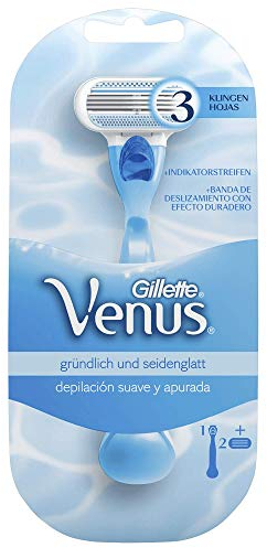 Gillette Venus Smooth Rasierer Damen mit Feuchtigkeitsstreifen und Aloe für Hautschutz, Damenrasierer + 2 Rasierklingen