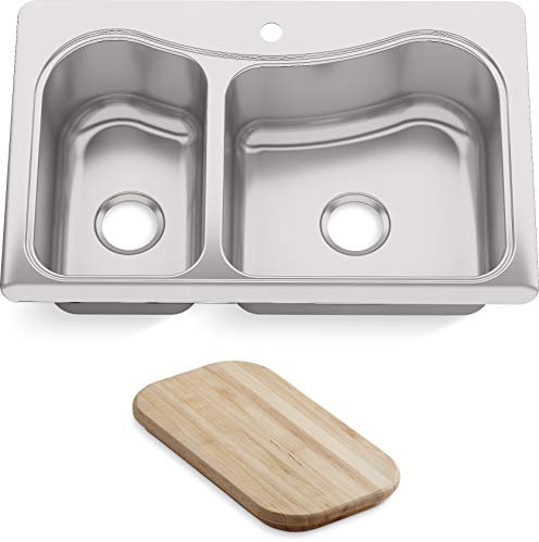 KOHLER Staccato™ 33x22 Drop In Kitchen Sink, Stainless Steel Kitchen Sink Lrg/Med SS 1-Hole, Double Bowl, K-3361-1-NA