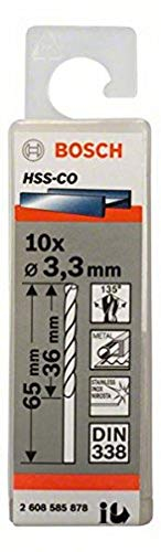 Bosch 10x PRO Stainless Steel HSS-Co Spiralbohrer (für Stahl, Edelstahl, Ø 3,30 mm, Professional Zubehör Bohrmaschine/Schrauber)