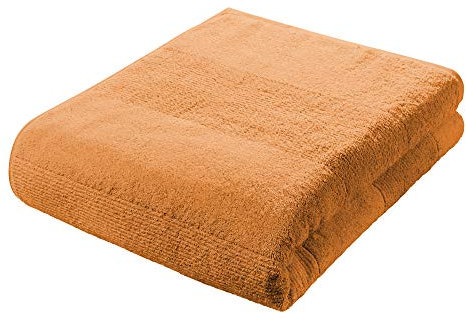 fleuresse Frottier 2828 großes Badetuch, mit Streifenbordüre und Kordelaufhänger, Ökotex Standard 100, Gewicht 550 gr. pro m², 90 x 200 cm, hummerrot