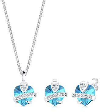 Elli Schmuckset Damen Herz Motiv Edel mit Kristalle aus 925 Sterling Silber
