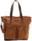 LECONI XL Shopper aus Canvas & Leder Vintage-Style Weekender Umhängetasche große Damen Tasche unisex Schultertasche Handgepäck-Tasche Beuteltasche 35x39x20cm LE0040-C, Cognac / Braun, L