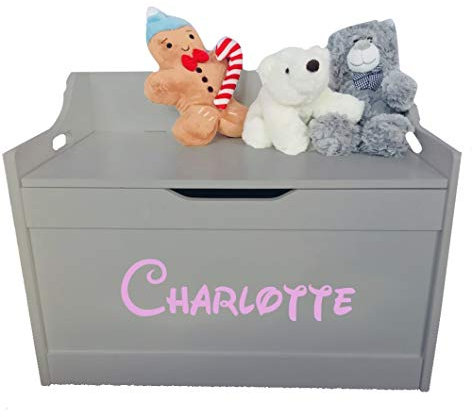 Little Secrets Gifts Kids Grey Wooden Toy Storage Box, Disney Personalised Name