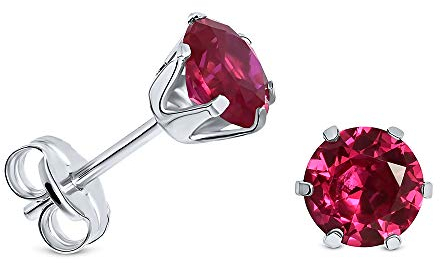 Miore Ohrring Damen runde Ohrstecker mit Edelstein/Geburtsstein Rubin in rot aus Weißgold 9 Karat / 375 Gold, Ohrschmuck …