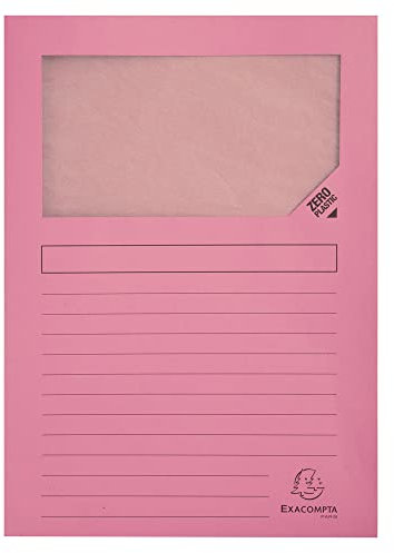 Exacompta - Réf. 50156E - Paquet de 100 chemises à fenêtre sans plastique SUPER 160 g/m² - couleurs pastel - chemises certifiées PEFC™ - dimensions 22 x 31 cm pour documents format A4 - couleur rose