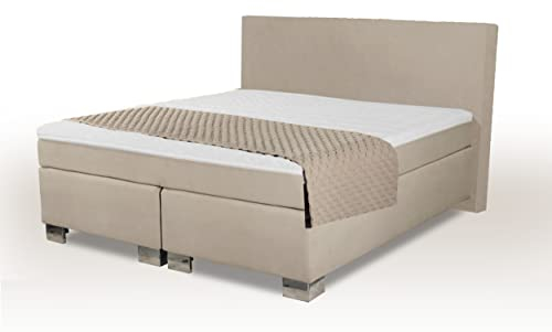 M.K.F. Boxspringbett ROM II 200x200 cm Beige Creme Tonnentaschenfederkern Matratze Topper Härtegrad H2 H3 200 x 200 cm