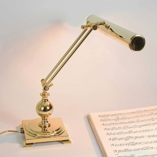 Licht-Erlebnisse Tischlampe Gold 24 Karat Echt-Messing Länglich Verstellbar 40 Watt Schreibtischlampe Tischleuchte Klavier