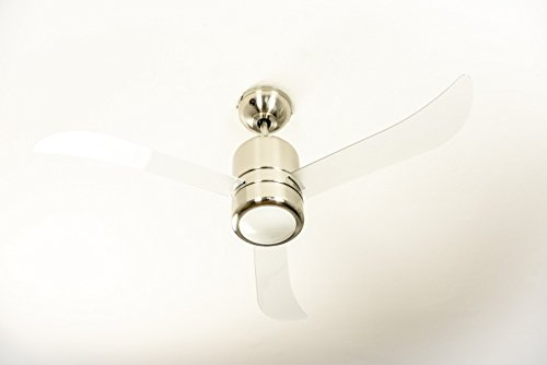 Deckenventilator Loft mit Beleuchtung und Fernbedienung, Gehäuse Nickel satiniert, Flügel Transparent, 112 cm