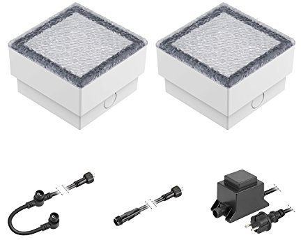 ledscom.de LED Pflaster-Stein Gorgon Boden-Einbauleuchte für außen, 10x10cm, 12V, warm-weiß 2er Set