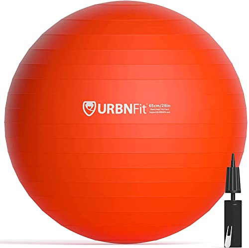URBNFit Gymnastikball – Balance-Bälle (Ballon-Übung) Yoga, Pilates, Fitness, Stabilität, Workout, Heim-Fitnessgeräte – Anti-Burst Schweizer Ballstuhl mit Pumpe (65 cm, rot)