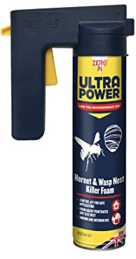 Zero In Ultra Power Wasp & Hornet Nest Killer Foam - Insecticidal Wasp Nest Destroyer Foam Spray for Indoor & Outdoor Nest Removal - Effective Up to 4 Metres, Kills 4-7 Nests - 600ml Trigger Aerosol