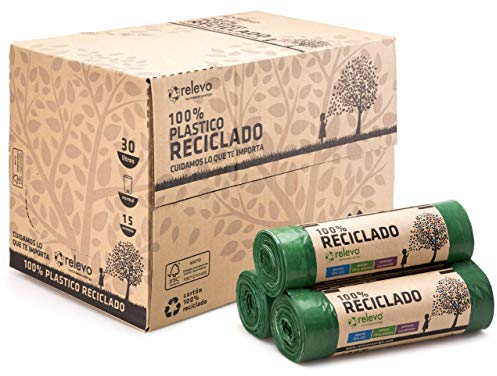 Relevo 100% Recycled Bin Liners, Heavy Duty 30 L, 360 Bin Bags with Drawstrings