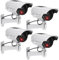 JUSTOP 4 Pack Dummy CCTV Camera Outdoor/Indoor Waterproof With Reality LED Light Solar Or Battery Powered - Silver