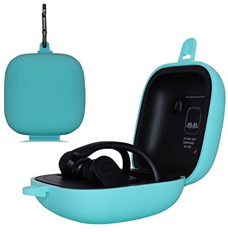 RLTech Case for Powerbeats Pro, Soft Silicone Full Protective with a Carabiner Earphone Case Cover for Beats Powerbeats Pro, Green