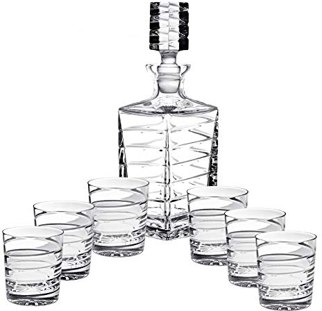 CRISTALICA Whisky Set Karaffe 6 Whiskygläser geschliffen Kristallglas Klar