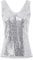 GRACE KARIN Damen Pailletten Bluse Sparkle Shimmer Weste Ärmellos V-Ausschbitt U-Back Side SplitBluse Tunika M Silber Cl011080-1