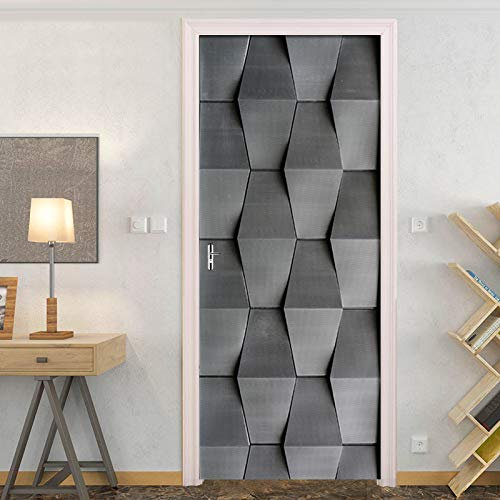 Autocollants Porte 3D Moderne Art Stéréo abstrait gris noir 95x215cm Auto-adhésif Poster Porte PVC Sticker Porte Autocollant Trompe l'œil Papier Peint pour Porte Cuisine Salon Chambre Salle de Bain W