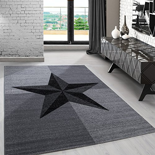 Carpetsale24 Teppich Wohnzimmer Karo Sternmuster Grau Meliert 160 x 230 cm - Kurzflor Teppich Schlafzimmer Pflegeleicht und Extra Weich - Teppich für Küche Esszimmer Kinderzimmer Rechteckig