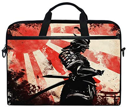 Laptop Bag Japanese Samurai Pattern Print Computer Case 14-14.5 in Protective Bag Travel Briefcase with Shoulder Strap for Men Women Boy Girls