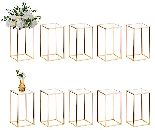 NUPTIO Gold Stands for Centerpieces, Geometric Column, 15.75 Tall, 2 Pcs | Metal Flower Holder, Rectangular Display Rack, for Home, Birthday, Party, Wedding, Decorations