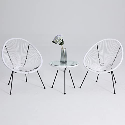 ABCCANOPY 3-teiliges Terrassenmöbel-Set, Acapulco Stuhl, Gesprächs-Bistro-Set, für drinnen und draußen, Allwetter-Terrassenmöbel-Sets mit Glasplatte
