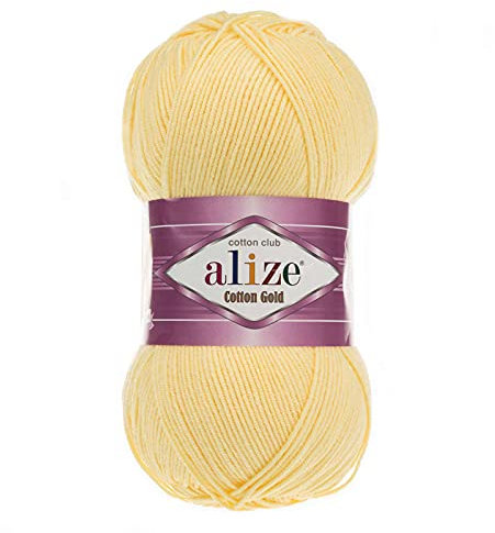 100g Strickgarn Alize Cotton Gold Uni Klassikgarn Häkelgarn Strick-Wolle Farbwahl, Farbe:187 hellgelb