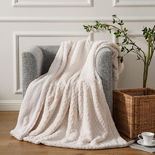 Luxury Concepts Luxuriöse Kunst-Kaninchenfell-Überwurfdecke für Couch, warme und gemütliche weiche Decken, Couch, Bett – Beige