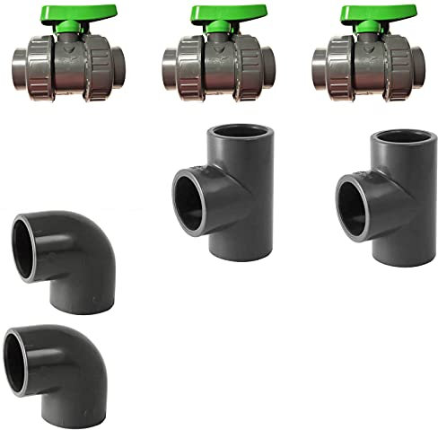 PVC Pression Kit Bypass 50mm 3 X Vannes 50mm / 2 X Té 50mm / 2X Coudes 50MM