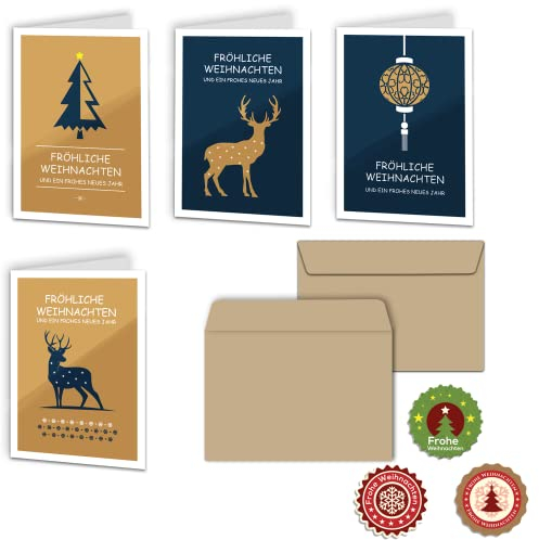 Urdays Weihnachtskarten 20er Set mit Umschlägen Klappkarten für Weihnachtsgrüße 20 Stück – Frohe Weihnachten Retro 2 Design