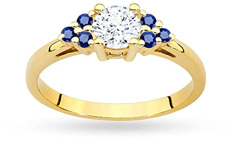 MARKO Damen Verlobungsring aus Gold mit weißem Saphir 0.60Ct und Saphir 0.30Ct, 14 Karat Gold (585) | Goldring inklusive Box | Goldring für Frauen (weißer Saphir mit Saphiren, 68 (21.8))