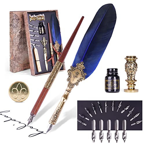 AOMAYLL Quill Pen Ink Set, Calligraphy Pen Ink Set with 17 Replacement Nib, Fountain Dip Pen Stationery Gift for Beginners