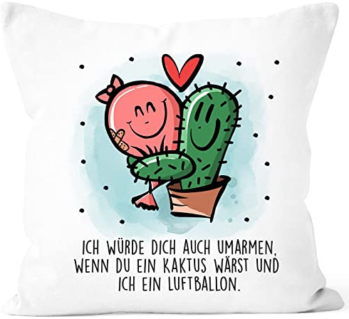 MoonWorks® Kissen-Bezug Kaktus Luftballon Liebe Lustig Geschenk Valentinstag Jahrestag Liebeserklärung Mann Frau weiß 40cm x 40cm