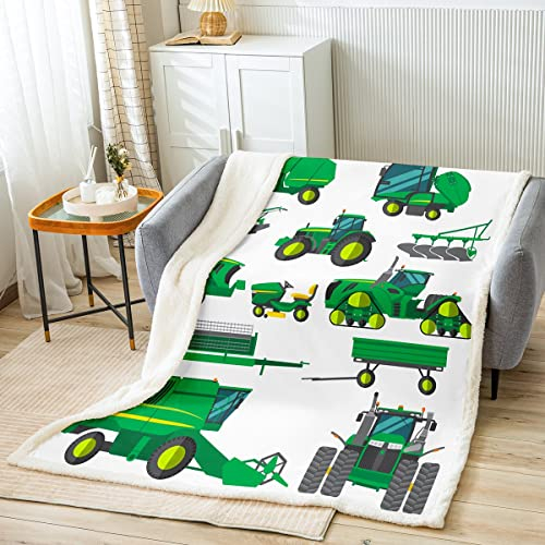 Homewish Equipment LKW-Überwurfdecke Bagger-Bettdecke grüne Fahrzeug-Plüschdecke für Kinder Jungen Teenager Bautraktor Fleecedecke für Schlafzimmerdekoration, 150 x 200