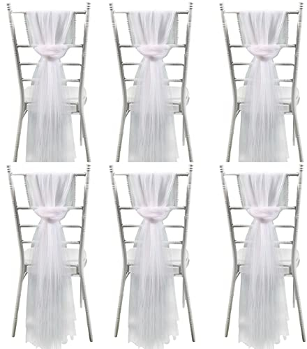 MSUIINT Stuhl-Dekor, Chiffon-Stuhlschärpen, DIY, Hochzeit, Empfang, Stuhl-Dekoration, Tüll, Stuhlrückenkappe für Bankett, Party, Weiß, 6 Stück, 2 x 1,5 m