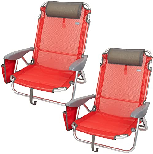 AKTIVE Pack de 2 sillas Plegables multiposición para Playa, jardín, terraza o Camping roja, Medidas 51x45x76 cm, 4 Posiciones, con cojín en el cabecero, Incluye asa de Transporte (62261)