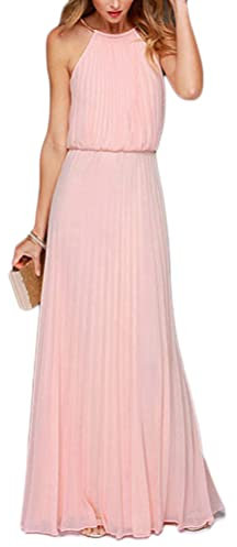 shownicer Vestito da Cerimonia Sera da Donna Senza Maniche Lungo Abito Estivo con Spalle Scoperte Casual Sexy Maxi Vestito da Cocktail Banchetto A Rosa S