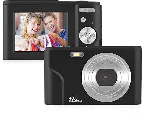 Andoer Portable Digital Camera 48MP 1080P 2.4-inch IPS Screen 16X Zoom Auto Focus Self-Timer 128GB Extended Memory Face Detection Anti-shaking with 2pcs Batteries Hand Strap Carry Pouch
