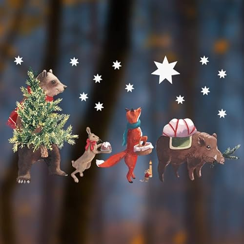 TinyFoxes Fensterbild Weihnachtsgaben - für die Dekoration im Kinderzimmer - Selbstkleben und wiederverwendbar - handgemalte Aquarellmotive - von Kristin Franke