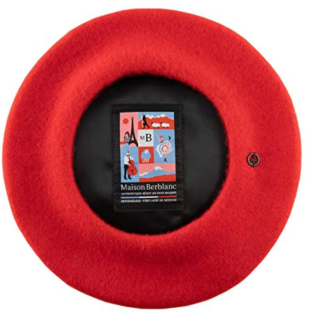 Maison Berblanc - Authentique béret Basque, Laine Merinos imperméable, Homme ou Femme L'élégant - Rouge