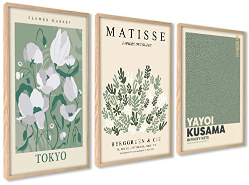 Moderne Poster Set | 3 Stück DIN A4 21x30cm | Stilvolle Matisse Pastell Poster Collagen mit passenden Bilder als Wanddeko | ohne Rahmen