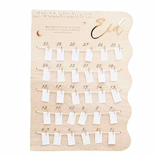 Xiaoxin Eid-Kalender Countdown-Kalender 2023 Ramadan Countdown Holzkalender, 30 Tage Ramadan Adventskalender Islamisches Fest Heimdekoration Holzhandwerk Geschenk Für Kinder Erwachsene 35x20cm