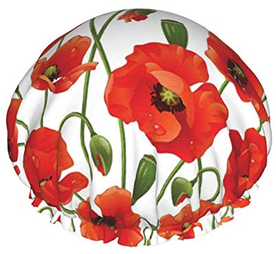 Fleurs de coquelicot Floral Réutilisable Imperméable Lavable Réglable Convient aux femmes Toutes les longueurs de cheveux Bonnet de douche