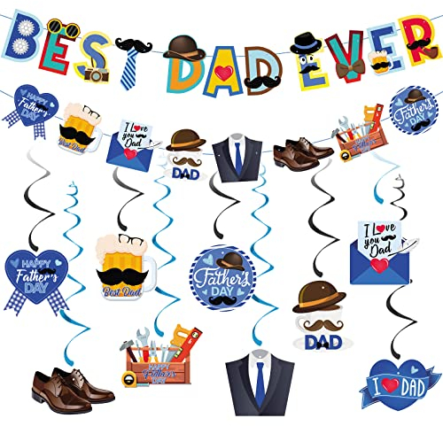 Vatertags-Party-Dekorationen, hängende Wirbel, Luftschlangen, 11 Stück, blau, schwarz, Best Dad Ever, Geburtstagsbanner, Happy Father's Day, Deckengirlande, Hintergrund, Dekoration, Panduola