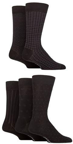 SockShop Men's Patterned Bright Colourful Natural Bamboo Socks Various Designs for Everyday Wear Size 7-11 Pack of 5 Black/Dark Grey 7-11