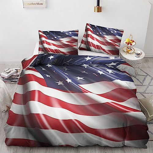 GEDAEUBA Sommer Bettwäsche 135x200 Amerikanische Flagge - USA Flagge Bettbezug 135 x 200 2er Set, Wendebettwäsche und Kissenbezug 80x80, Weiche Mikrofaser Bettwäsche-Sets mit Reißverschluss