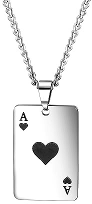 Generisch Edelstahl Kette Anhänger Herz Pik Ass Poker Dog Tag Damen Herren Halskette Spielkarte Schmuck