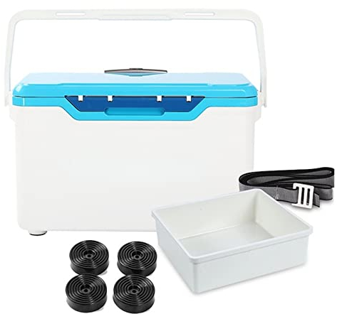 Armario Termo con Ruedas de caña de tracción, Caja de Almacenamiento competitiva, refrigerador Aislado, Caja de Aparejos de Pesca Multifuncional de 32L (Set 1 Blue Edge)